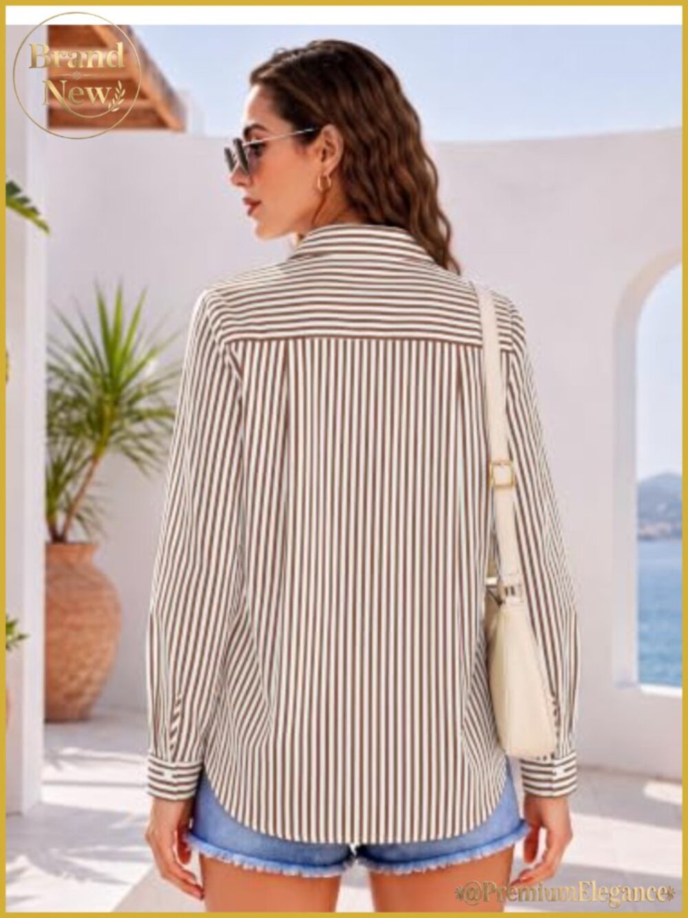 Women's Super Soft Striped V-Neck Button Down Blouse Long Sleeve Work Shirt - Picture 4 of 6
